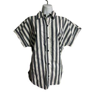 Kensie Jeans Navy Stripe Button-  Short Sleeve Shirt Womens Size XS 100% Cotton
